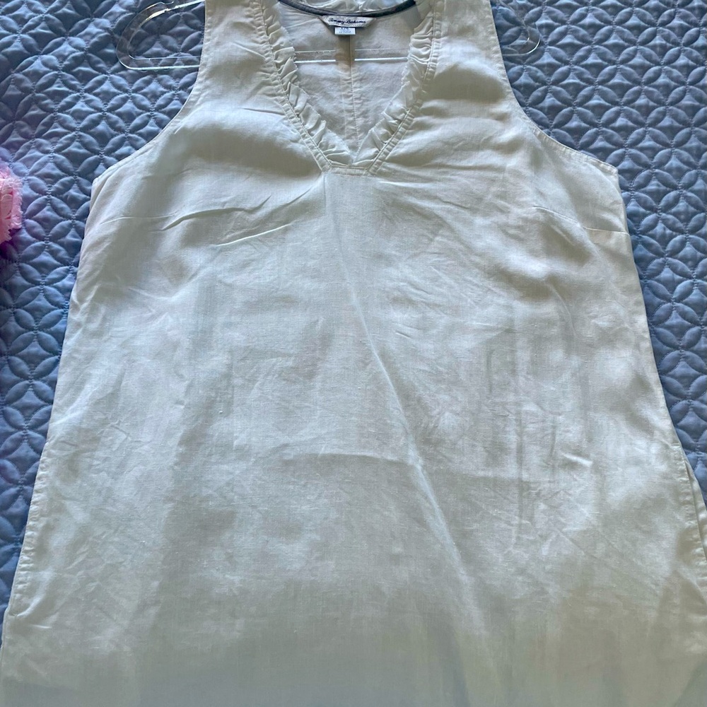 Tommy Bahama white ruffle linen dress